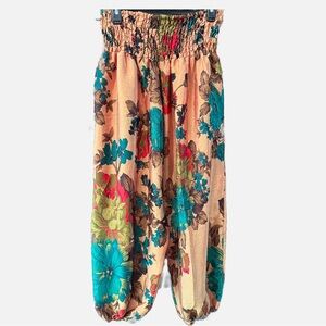 Silk Floral Print Women's Joggers made in India Harem pull on boho pants